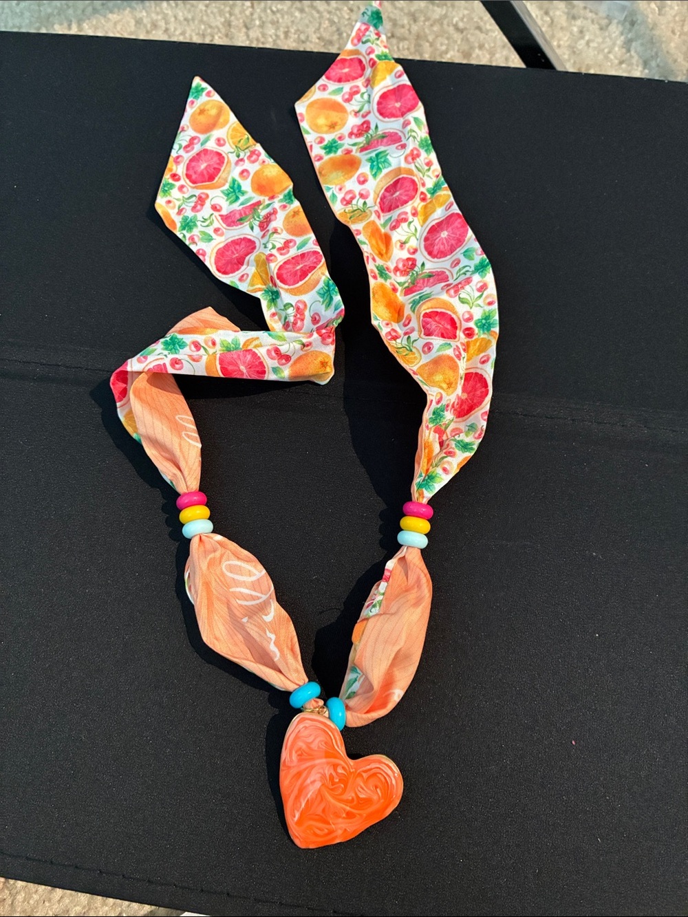Fashion Jewelry Pink Orange Yellow Fruit Print Heart Pendant Scarf